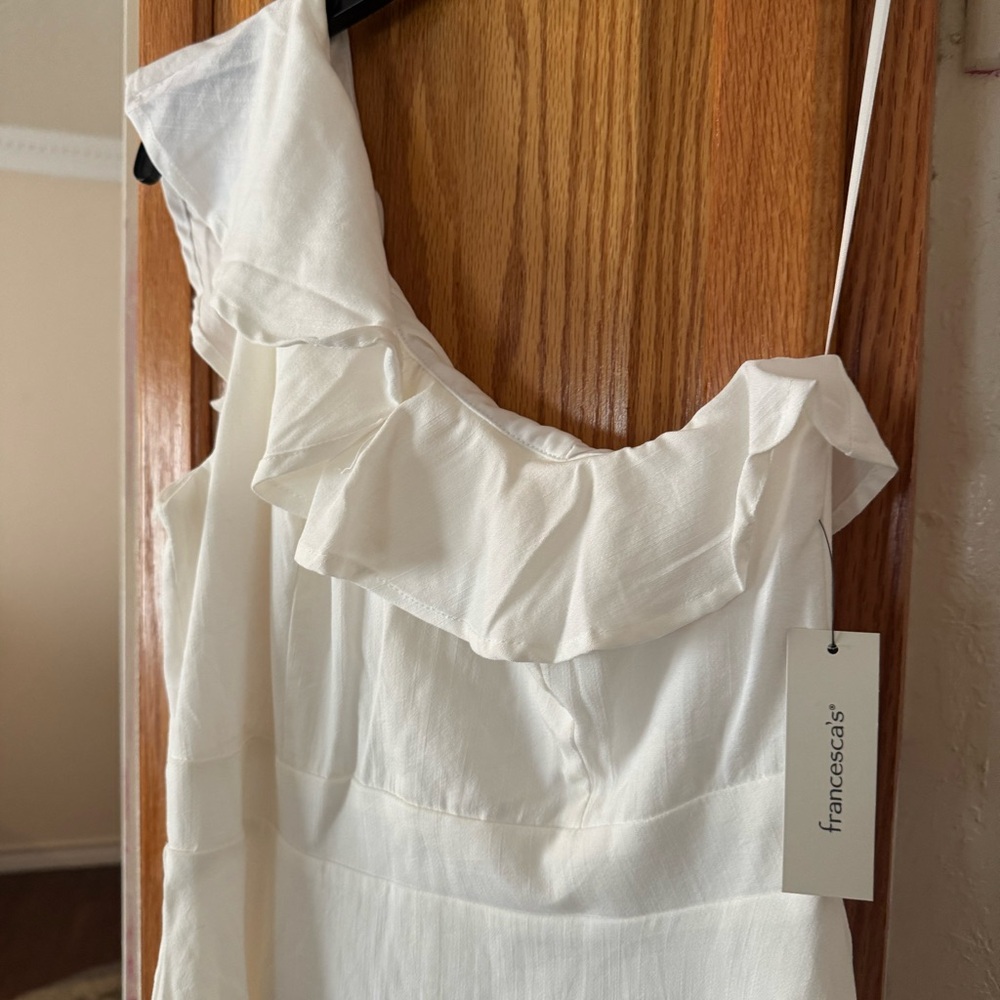One Shoulder Ruffle White Dress FRANCESCAS